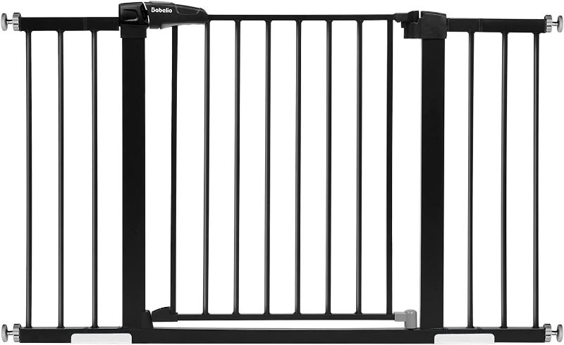 Photo 1 of Mom's Choice Award Winner-BABELIO Metal Baby Gate, 29-48'' Extra Wide Pet Gate, Walk Thru Child Safety Gate with Door, Pressure Mounted Dog Gate for Doorways & Stairs, with Y Spindle Rods,Black
