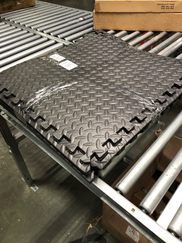 Photo 2 of Amazon Basics Foam Interlocking Exercise Gym Floor Mat Tiles - 6-Pack, 24 x 24 x .5 Inch Tiles (24 sqft) Black Mat Tiles