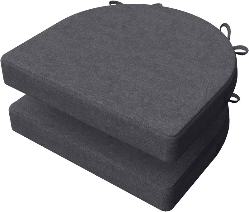 Photo 1 of AAAAAcessories U-Shaped Chair Cushions for Dining Chairs with Ties and Removable Cover, 2" Thick Dining Kitchen Chair Pads, Indoor Dining Room Chair Cushions, 17" x 16", Set of 2, Dark Grey
