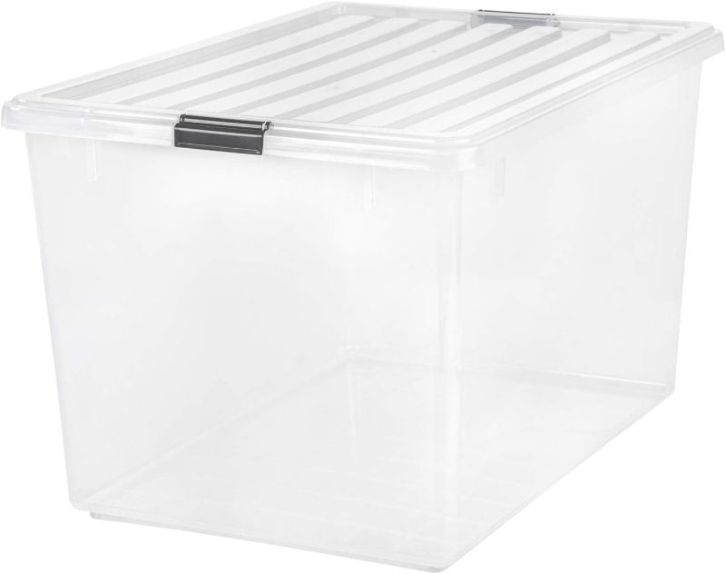 Photo 1 of 132 Qt. Plastic Storage Container Bin with Secure Lid and Latching Buckles, 1 pack - Clear, Durable Stackable Nestable Organizing Tote Tub Box Sports General Organization Garage Extra Large

