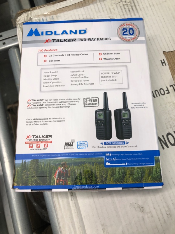 Photo 2 of Midland - T10 X-TALKER, 22 Channel FRS Walkie Talkies - Extended Range Two Way Radios, 38 Privacy Codes & NOAA Weather Alert (Pair Pack) (Black) 2 Pack