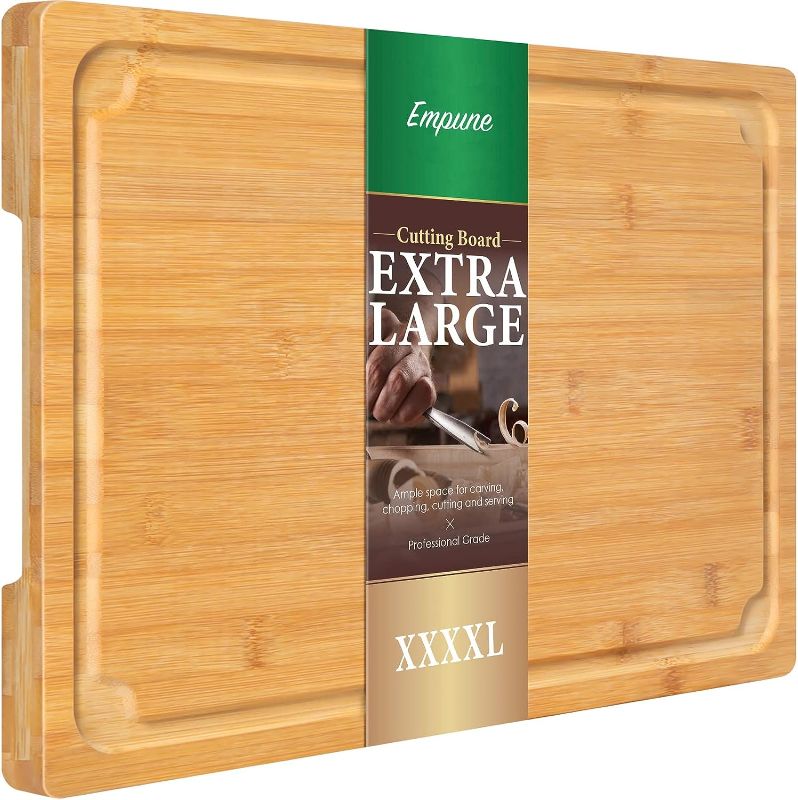 Photo 1 of 30 x 20 Extra Large Cutting Board, Turkey Carving Board Bamboo Meat Cutting Boards for Kitchen with Juice Groove and Handles Heavy Duty Charcuterie Board, 4XL, Empune
