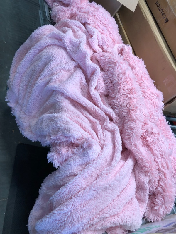 Photo 3 of BENRON Light Pink Throw Blankets, Soft Shaggy Fuzzy Sherpa Blankets, Cute Baby Pink Blanket Throw, Cozy Fluffy Faux Fur Blankets for Bed Couch Sofa Washable, 50"x60"
