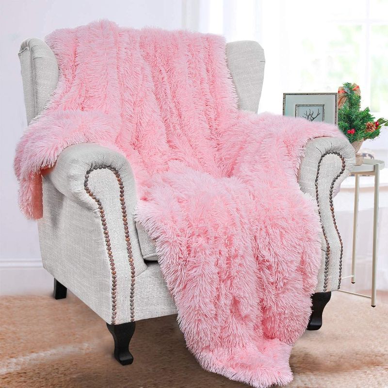 Photo 1 of BENRON Light Pink Throw Blankets, Soft Shaggy Fuzzy Sherpa Blankets, Cute Baby Pink Blanket Throw, Cozy Fluffy Faux Fur Blankets for Bed Couch Sofa Washable, 50"x60"
