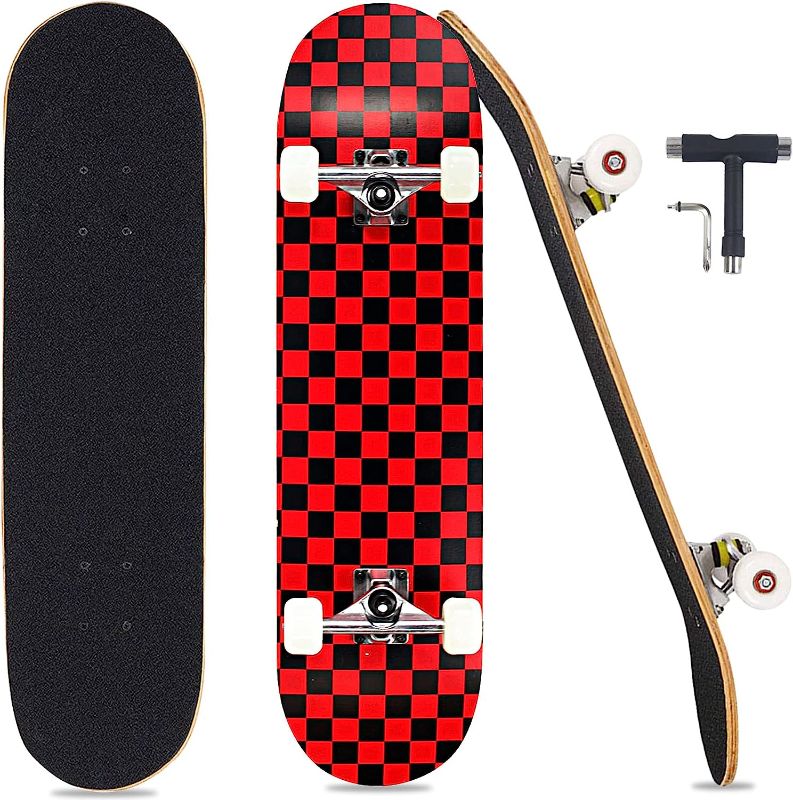 Photo 1 of Pwigs Pretty&Popular Pro Complete Skateboards for Beginners Adults Youths Teens Kids Girls Boys 31"x8" Skate Boards Canadian Maple Double Kick Concave Longboards with T Tools
