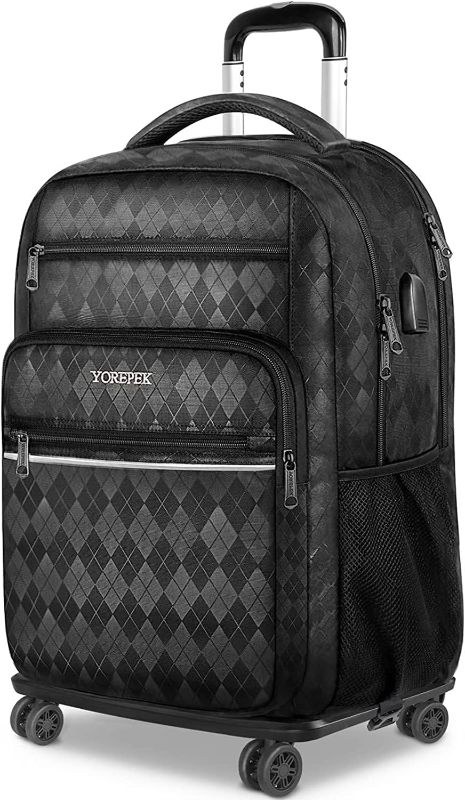 Photo 1 of YOREPEK Rolling Backpack, 17 Inch Waterproof Roller Backpack for Travel,Gift for Men Women with USB...
