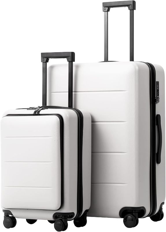 Photo 1 of Coolife Luggage Suitcase Piece Set Carry On ABS+PC Spinner Trolley with pocket Compartment Weekend Bag (White, 2-piece Set)
