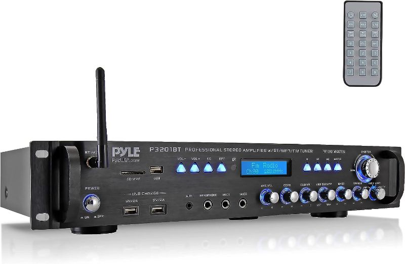 Photo 1 of Pyle Multi Channel Bluetooth Preamplifier Receiver - 3000 Watt Audio Home Speaker Sound Stereo w/Radio, USB, Headphone, AUX, RCA, Dual Microphone w/Echo, LED, Wireless Streaming P3201BT
