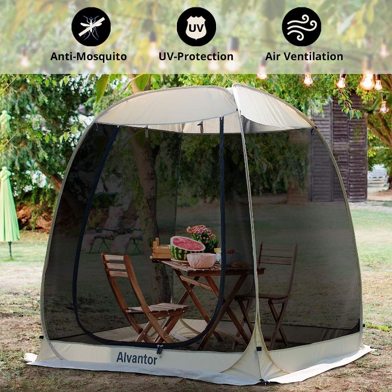 Photo 5 of Alvantor Screen House Room Camping Tent Outdoor Canopy Dining Gazebo Pop Up Sun Shade Hexagon Shelter Mesh Walls Not Waterproof 6'x6' Beige Patent