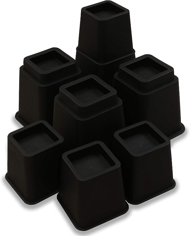 Photo 1 of ZOYER Furniture Risers (Black, 8 Pieces Set,) - Heavy Duty Bed Risers Supports up to 1300 lbs - Adjustable 3, 5 or 8 Inch Bed Riser, Table Risers, Chair Risers, Sofa Risers & Desk Risers.