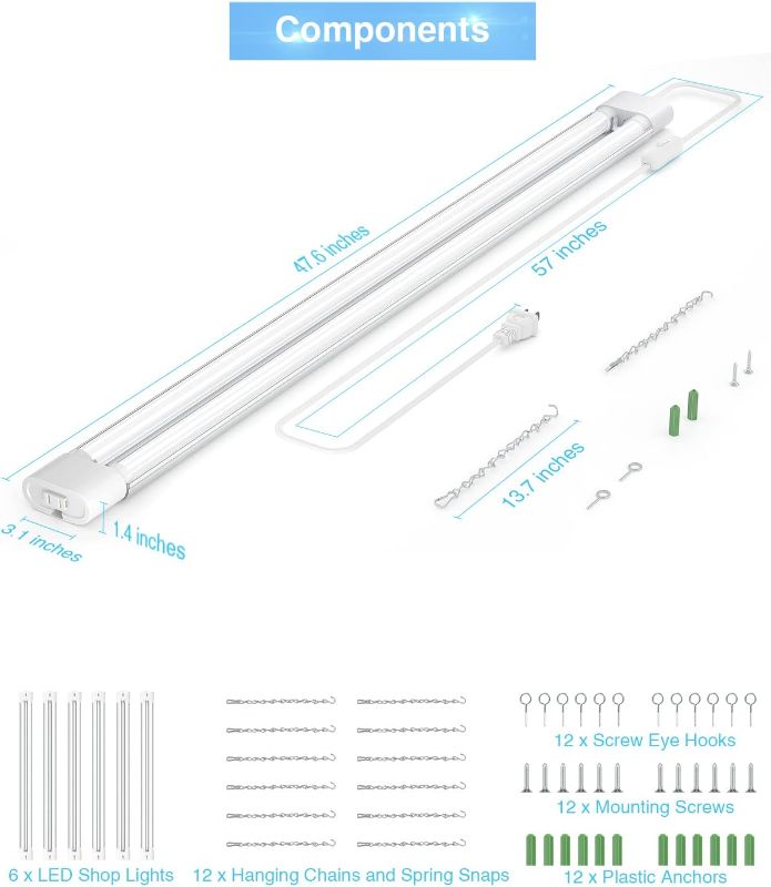 Photo 6 of 
Ensenior 6 Pack Linkable LED Utility Shop Light, 4 FT 4400lm, 36W Equivalent 280W, 5000K Daylight, 48 Inch Integrated Fixture for Garage&Workbench,...