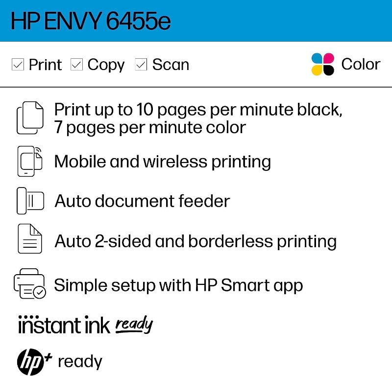 Photo 5 of HP ENVY 6455e Wireless Color All-in-One Printer with 6 Months Free Ink with HP+ (223R1A), white