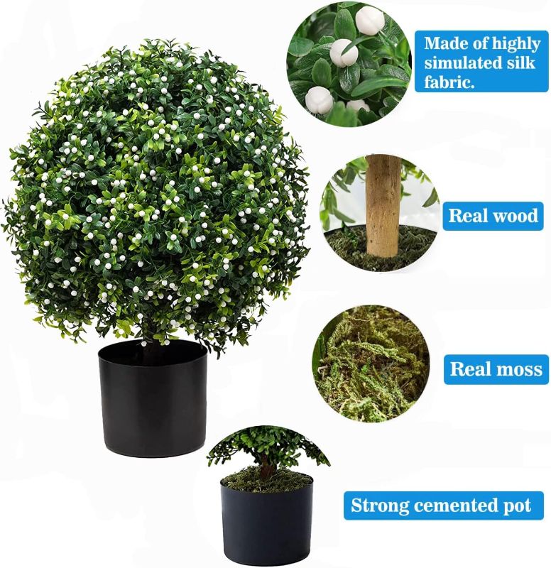 Photo 6 of  2 Pack Fake Boxwood Bushes- Outside Potted Tree Topiary/Artificial/Outdoors
**LIGHT SCUFF ON PLANTER**