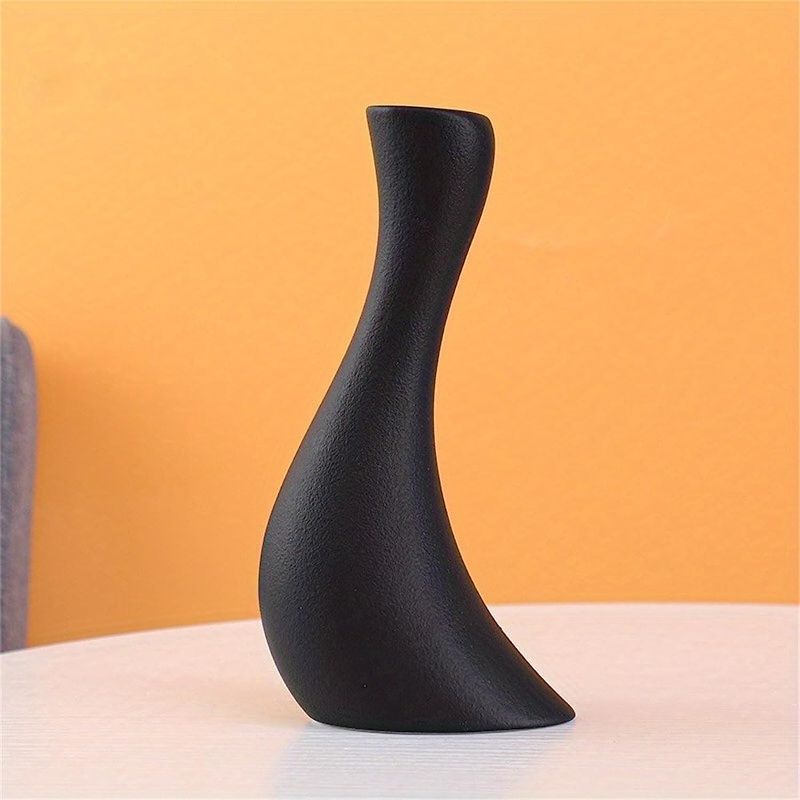 Photo 1 of 2 pc, Curve Ceramic Vase, Modern Minimalist Abstract Vases Suitable for Buds Dried Flowers and Plants Decorations, Matt (Black)