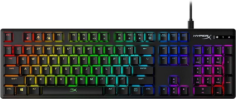 Photo 1 of HyperX Alloy Origins - Mechanical Gaming Keyboard, Software-Controlled Light & Pudding Keycaps - Double Shot PBT Keycap Set with Translucent Layer, for Mechanical Keyboards, Full 104 Key Set Black Full Size HyperX Aqua Keyboard 