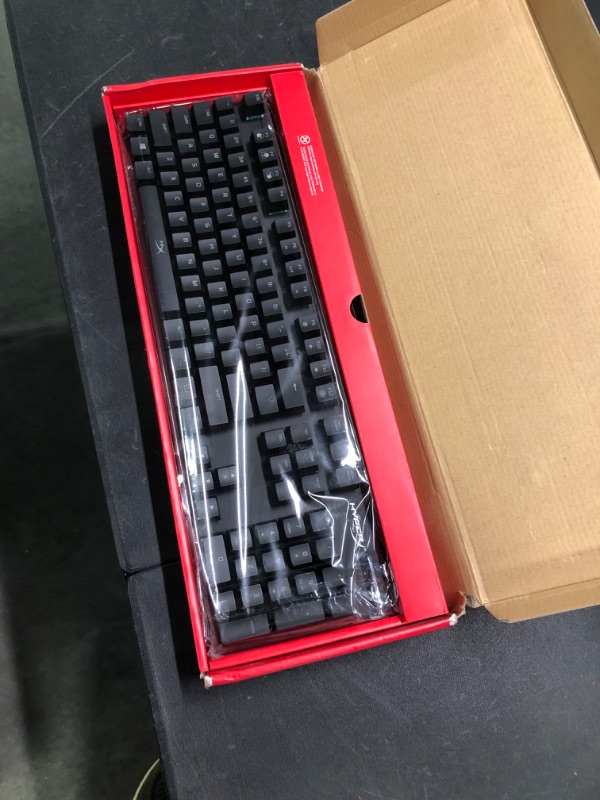 Photo 4 of HyperX Alloy Origins - Mechanical Gaming Keyboard, Software-Controlled Light & Pudding Keycaps - Double Shot PBT Keycap Set with Translucent Layer, for Mechanical Keyboards, Full 104 Key Set Black Full Size HyperX Aqua Keyboard 