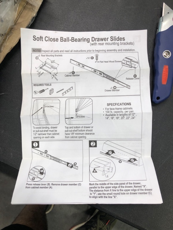 Photo 7 of 22" Heavy Duty Soft-Closing Ball Bearing Drawer Slides -  Side Mount Glides - 10 Pack