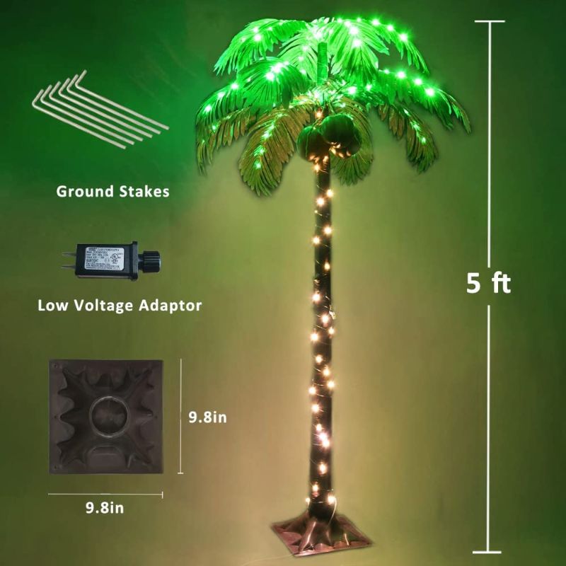 Photo 7 of 5FT 148 LEDs Lighted Palm Tree, Artificial Palm Tree with Coconuts, Light Up Tropical Palm Tree - Indoor, Outdoor, Hawaiian, Jungle, Luau Party, Pool, Beach, Patio Decor 5FT 
**ONLY ONE COCONUT INCLUDED**
**TRUNK DOES NOT FULLY LIGHT**