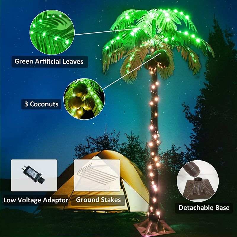 Photo 6 of 5FT 148 LEDs Lighted Palm Tree, Artificial Palm Tree with Coconuts, Light Up Tropical Palm Tree - Indoor, Outdoor, Hawaiian, Jungle, Luau Party, Pool, Beach, Patio Decor 5FT 
**ONLY ONE COCONUT INCLUDED**
**TRUNK DOES NOT FULLY LIGHT**