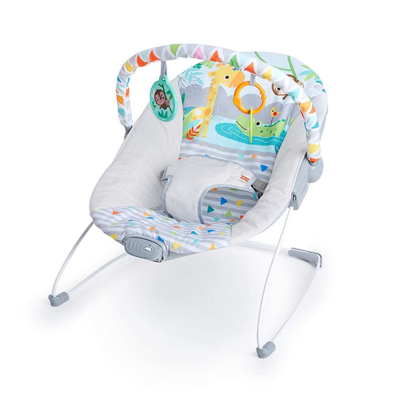 Photo 1 of Bright Starts Safari Fun 3-Point Harness Vibrating Baby Bouncer with -Toy bar