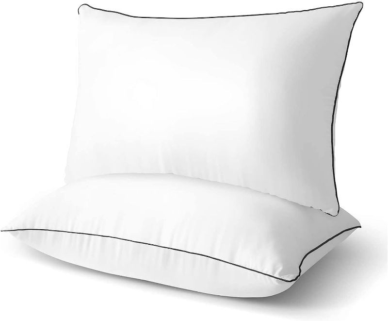 Photo 1 of Organic Goose Feather Down Pillows for Sleeping | Set of 2 Standard Size Feather Pillow Inserts | 100% Cotton Shell, Soft Medium Bed Pillow Core for Stomach, Back and Side Sleepers, 20x26''
