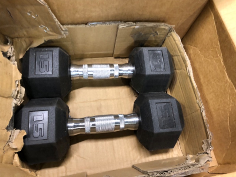 Photo 3 of  Rubber Encased Hex Dumbbell 15 Pounds, Pair