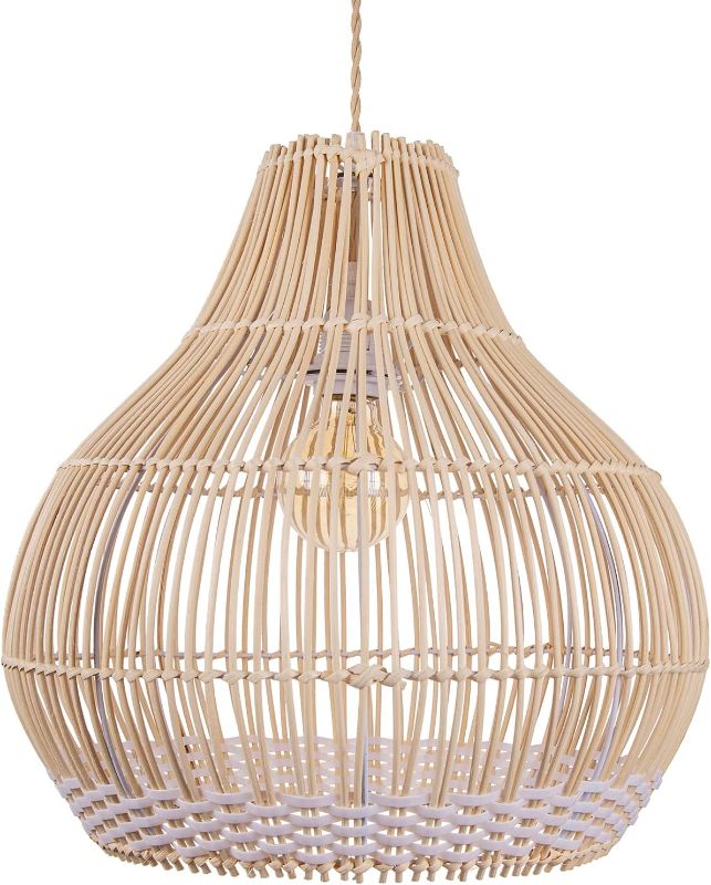 Photo 1 of Arturesthome Rattan Round Pendant Light for Kitchen Island, Coastal Wicker Chandelier, Handmade Woven Hanging Ceiling Light Lampshade