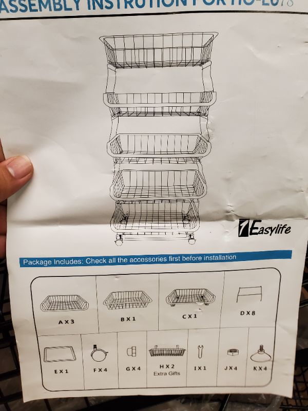 Photo 1 of 6 Tiered Fruit Basket for Kitchen Stackable Wire Baskets with Wheels and Anti Skid Feet Kitchen Storage Cart Bin Snack Stand Fruit and Vegetable Basket Rack for Potato Onion Pantry Organizer