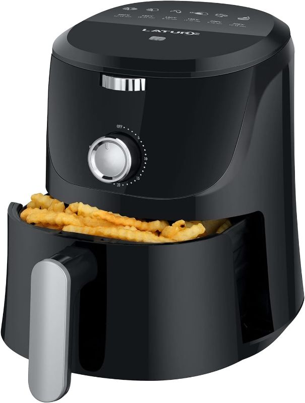 Photo 1 of LATURE 4.2 QT Air Fryer Oven Cooker with Temperature and Time Control Dishwasher Non-stick Basket 6 Cook Presets CE Certified Black (Black-Knob)