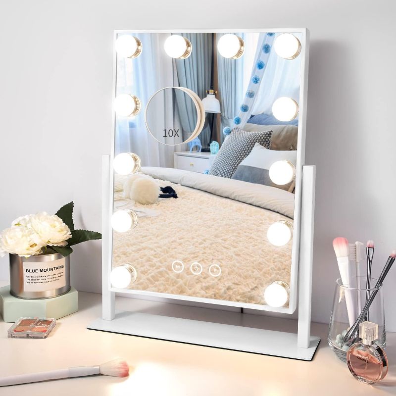 Photo 1 of Vanity Makeup Mirror with Lights ,3 Color Lighting Modes Detachable 10X Magnification Mirror Touch Control,360°Rotation, White