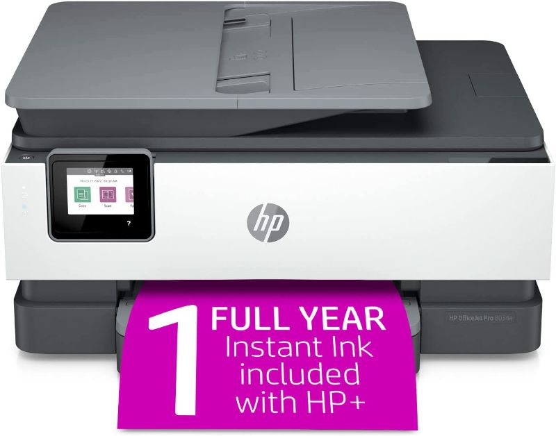 Photo 1 of HP OfficeJet Pro 8034e Wireless Color All-in-One Printer with 1 Full Year Instant Ink,White