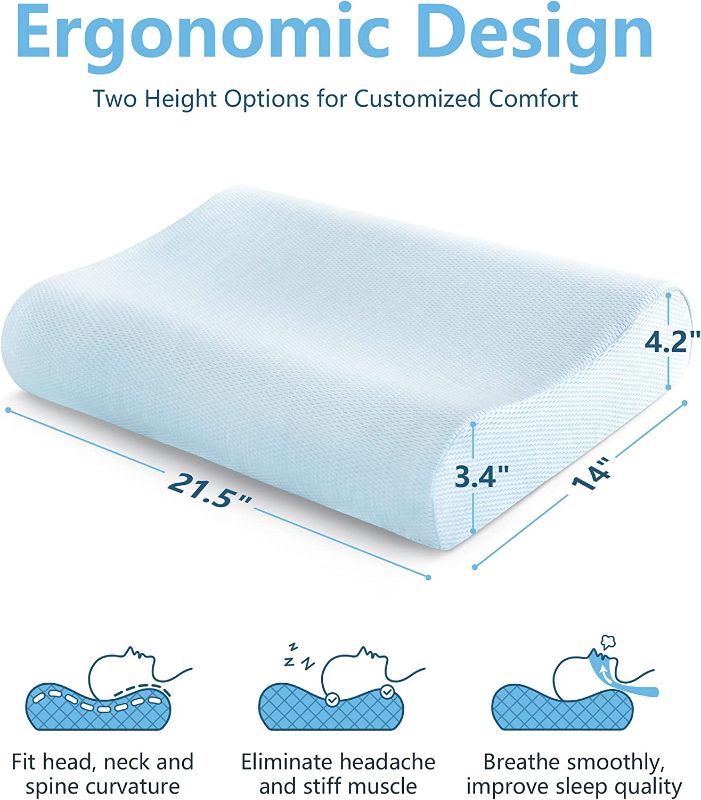 Photo 2 of AM AEROMAX Cooling Contour Memory Foam Pillow, Cervical Pillow for Neck Pain Relief, Neck Orthopedic Sleeping Pillows for Side, Back and Stomach Sleepers.