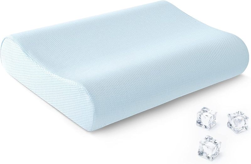 Photo 1 of AM AEROMAX Cooling Contour Memory Foam Pillow, Cervical Pillow for Neck Pain Relief, Neck Orthopedic Sleeping Pillows for Side, Back and Stomach Sleepers.