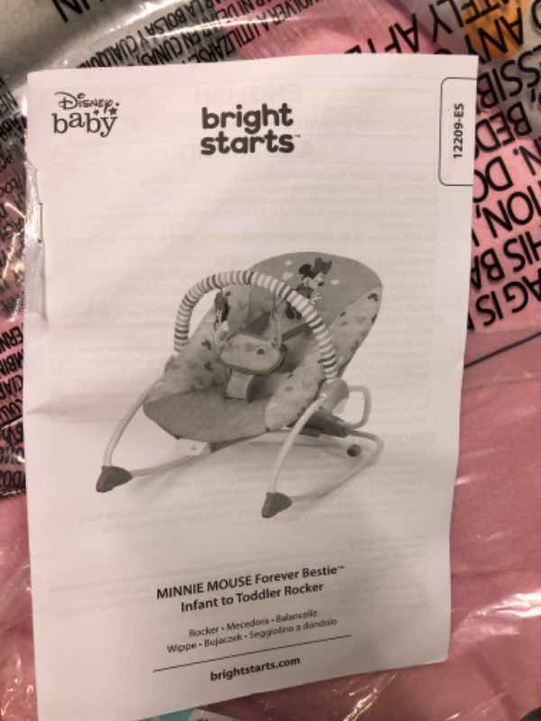 Photo 5 of Bright Starts Disney Baby Minnie Mouse Infant to Toddler Rocker with Vibrations and Removable-Toy Bar - Forever Besties, Newborn +
Style:Minnie Forever Besties