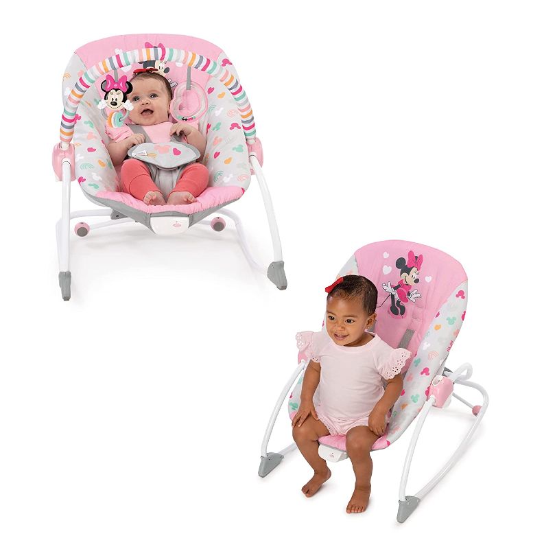 Photo 1 of Bright Starts Disney Baby Minnie Mouse Infant to Toddler Rocker with Vibrations and Removable-Toy Bar - Forever Besties, Newborn +
Style:Minnie Forever Besties