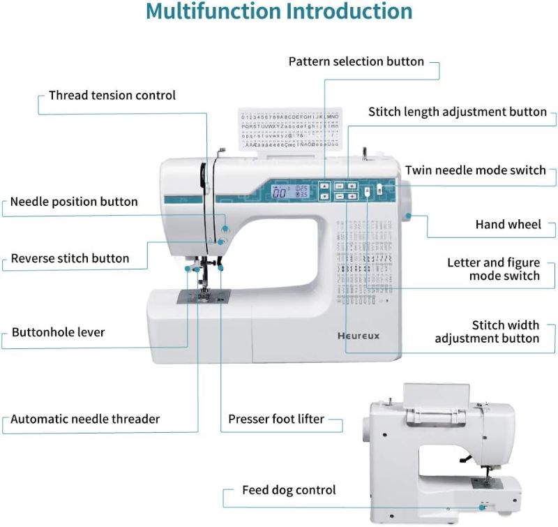 Photo 1 of Heureux Sewing and Quilting Machine Computerized, 200 Built-in Stitches, LCD Display, Z6 Automatic Needle Threader, Twin Needle