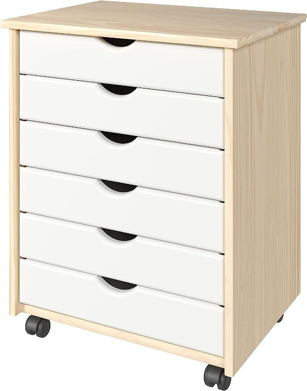 Photo 2 of Adeptus Original Roll Cart, Solid Wood, 6 Drawer Extra Wide Drawers Roll Carts, White
