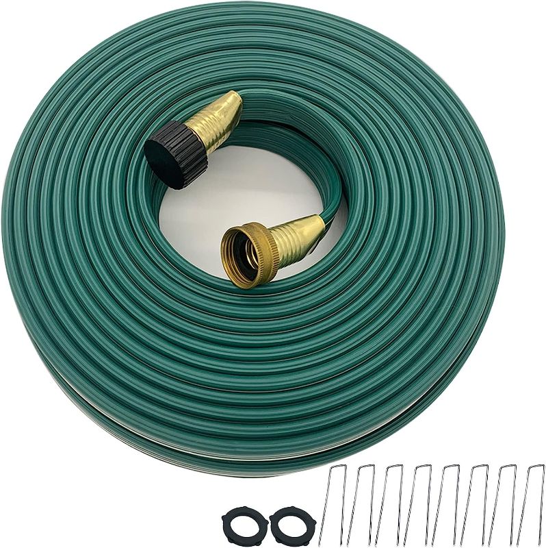 Photo 1 of 50ft Sprinkler Hose & Soaker Hose 2-IN-1, 3-Tube Sprinkler Soaker Hose with Heavy Duty Metal Connectors, Leak-proof Design, Comes with 8 Pcs Landscape Staples, 2 Washers