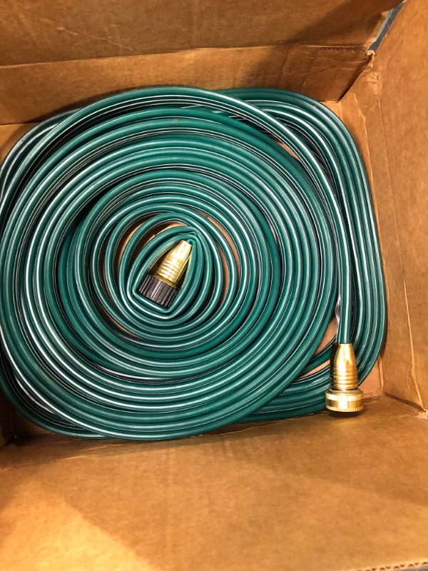 Photo 3 of 50ft Sprinkler Hose & Soaker Hose 2-IN-1, 3-Tube Sprinkler Soaker Hose with Heavy Duty Metal Connectors, Leak-proof Design, Comes with 8 Pcs Landscape Staples, 2 Washers