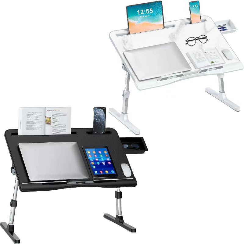 Photo 1 of Bed Desk for Laptop, EVETTO Adjustable Height Angle Large Foldable Bed Table, Laptop Bed Table with Drawer for Bed/Couch/Sofa/Floor