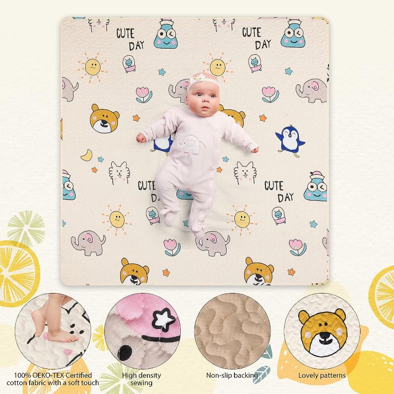 Photo 2 of Baby Playpen Mat 50" X 50" Baby Play Mat Fit for TODALE and LIAMST Baby Playpen, One-Piece Crawling Mat for Playing, Non Slip Floor Mat for Babies, Infants, Toddlers - Happy Animals