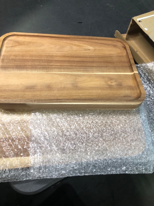 Photo 5 of  Set of 2 Acacia Wood Serving Tray with Raised Lip, 14.2 x 9.5 Inch Rectangular Serving Tray, Appetizer Cheese Plate, Sandwich Dessert Trays, Wood...