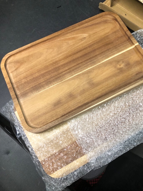 Photo 4 of  Set of 2 Acacia Wood Serving Tray with Raised Lip, 14.2 x 9.5 Inch Rectangular Serving Tray, Appetizer Cheese Plate, Sandwich Dessert Trays, Wood...
