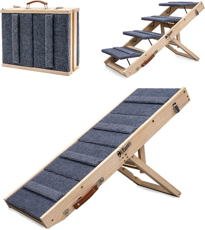 Photo 1 of  Adjustable Dog Ramp, Portable Folding Pet Stairs for Small&Medium Old Animals with Non-Slip Surface, 2 Adjustable Height from 13.4'' to...