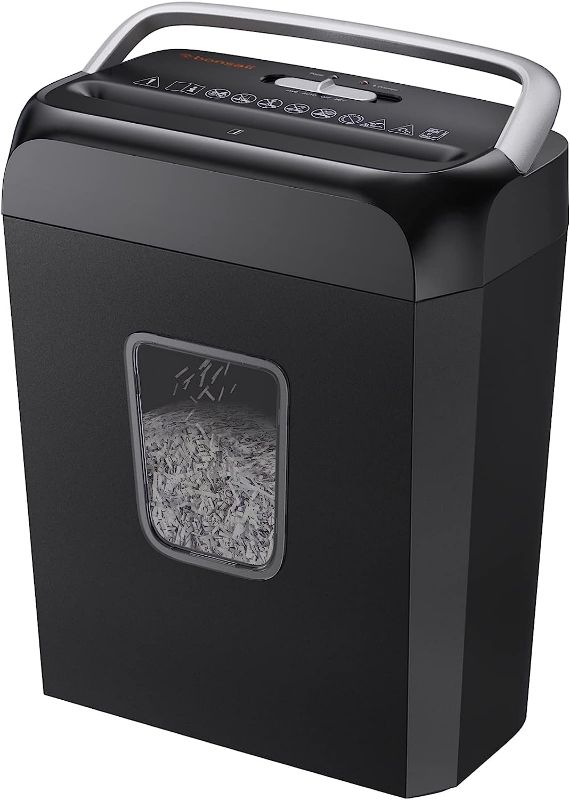 Photo 1 of Bonsaii Paper Shredder for Home Use,6-Sheet Crosscut Paper and Credit Card Shredder for Home Office with Handle for Document,Mail,Staple,Clip-3.4 Gal...