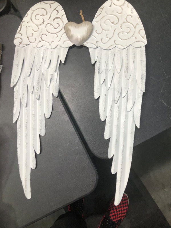 Photo 3 of Angel Wings Wall Decoration, Antique Hanging Metal Angel Wings Wall Décor with Heart Decorative Angel Wings Wall Sculpture Indoor Outdoor Wall Decor Hanging...