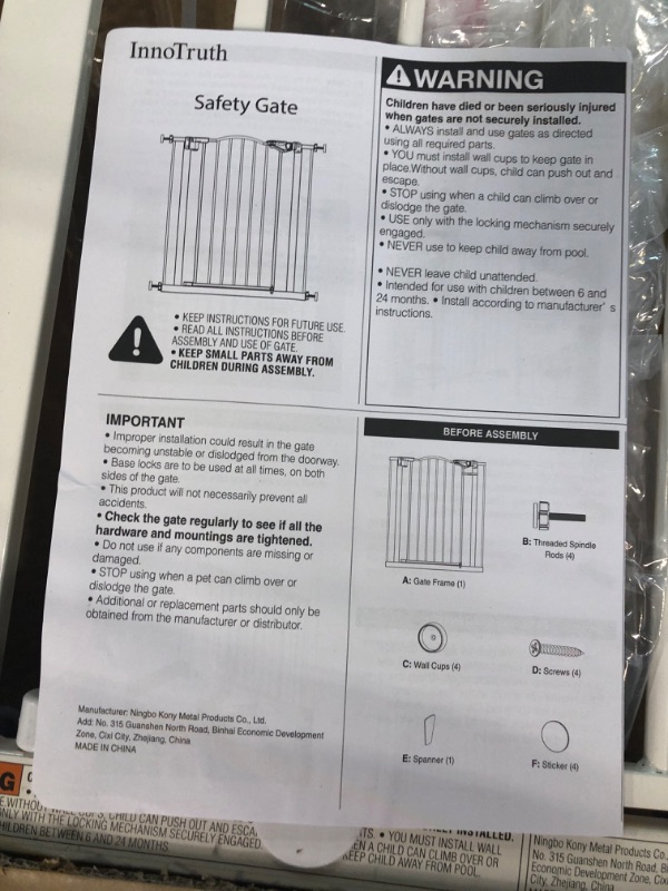 Photo 4 of InnoTruth 29-39.6” Baby Gate for Stairs & Doorways, 30" Tall Pressure Mount Pet Gates, Easy Step Auto Close Both Sides Walk Thru Child Gate, Dual-Lock Safety Design and One-Hand Operation, White White 30" Tall