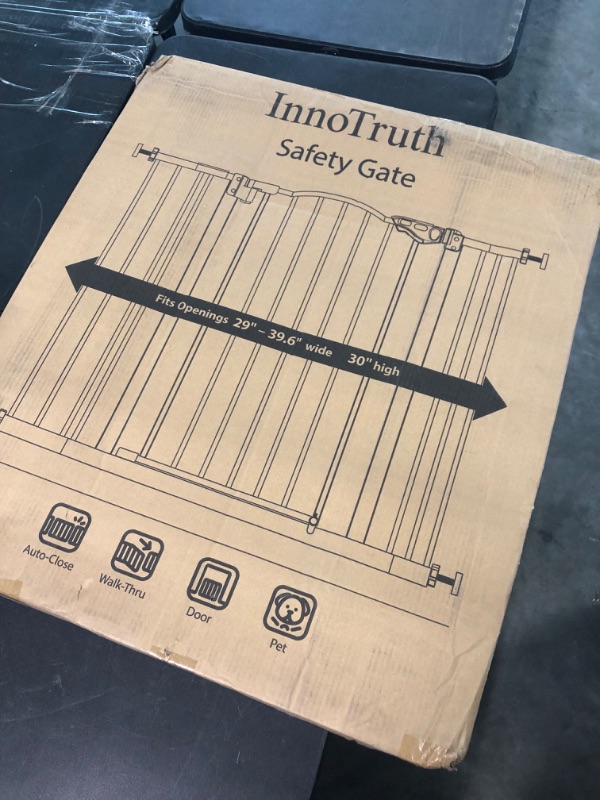 Photo 2 of InnoTruth 29-39.6” Baby Gate for Stairs & Doorways, 30" Tall Pressure Mount Pet Gates, Easy Step Auto Close Both Sides Walk Thru Child Gate, Dual-Lock Safety Design and One-Hand Operation, White White 30" Tall