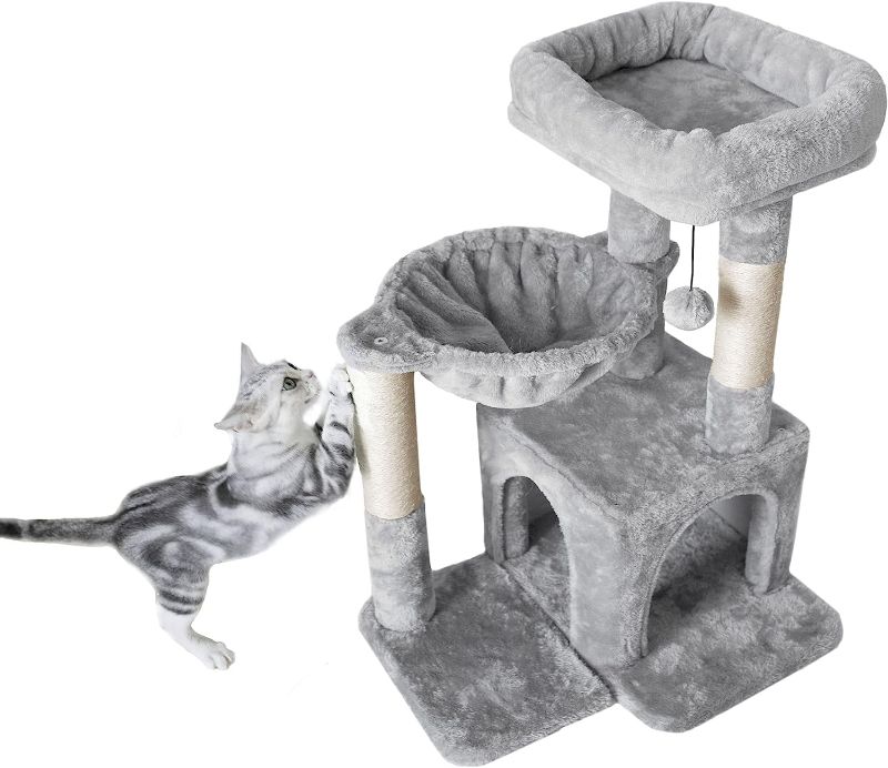 Photo 1 of Pesofer Cat Tree, Small Cat Tower with Sisal Scratching Post and Hammock Light Gray
Color:Light Gray