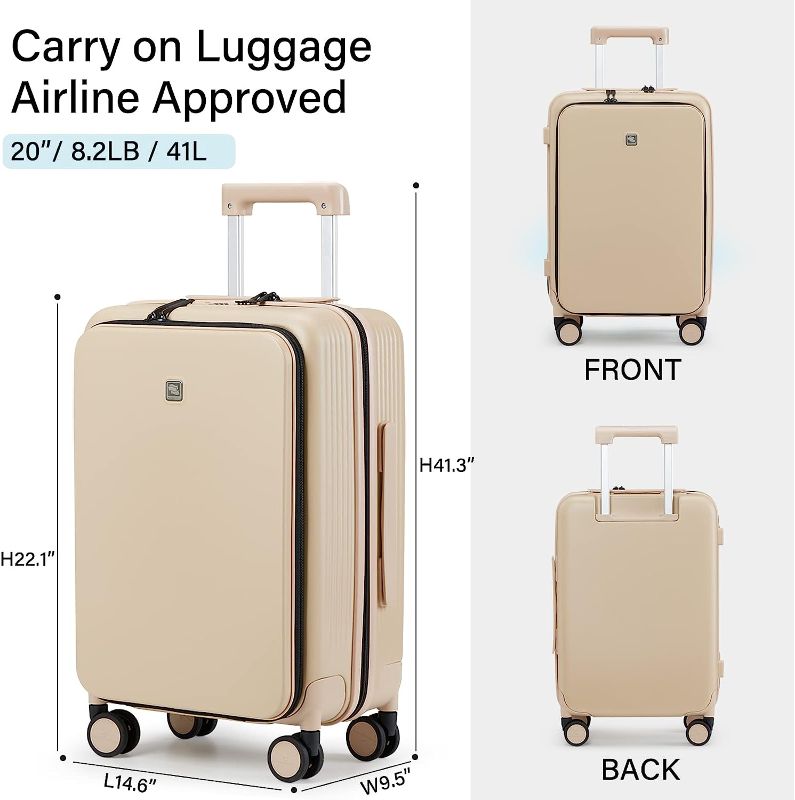 Photo 1 of 20 Inch Carry On Luggage Hard Shell Suitcases with Wheels Lightweight Travel Luggage for Weekender Suitcase with Lock Rolling Luggage with Front